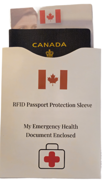 Forget Me Not -  '  2 - Passport  Sized Emergency Health Information Documents and  2 - Passport RFID protector sleeves | Ron Risley Art