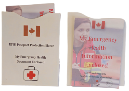Forget Me Not -  '  2 - Passport  Sized Emergency Health Information Documents and  2 - Passport RFID protector sleeves | Ron Risley Art