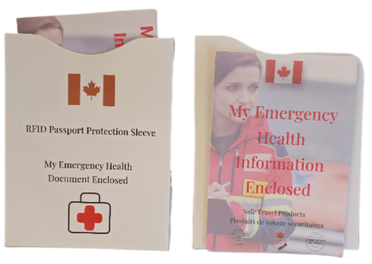 Forget Me Not -  '  2 - Passport  Sized Emergency Health Information Documents and  2 - Passport RFID protector sleeves | Ron Risley Art